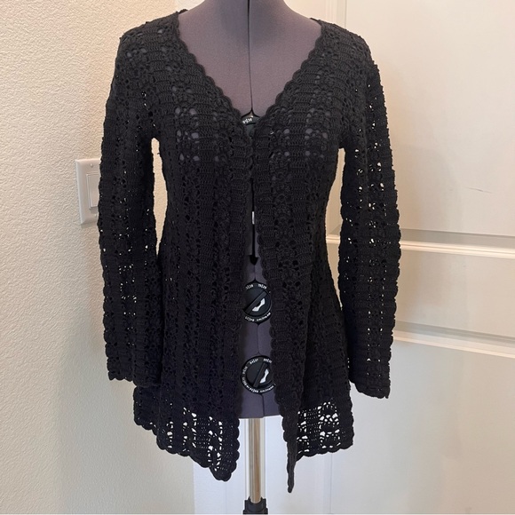 Say What? Black Open-Front Crochet Cardigan - Picture 3 of 11